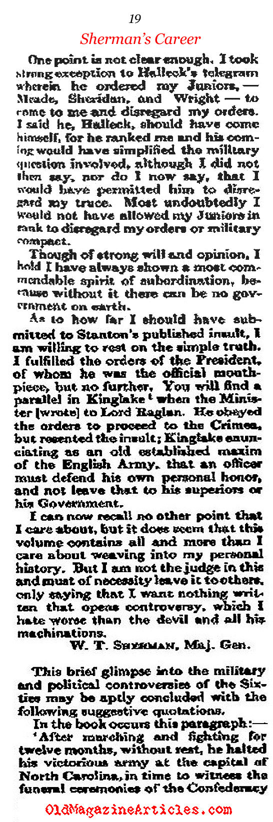 General Sherman Recalls His War Record (The Atlantic Monthly, 1911)