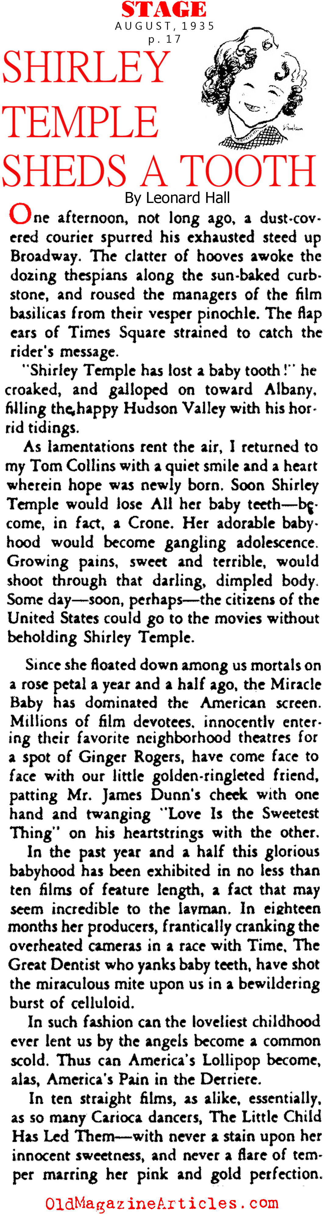 Shirley Temple Sheds a  Baby Tooth! (Stage Magazine, 1935)