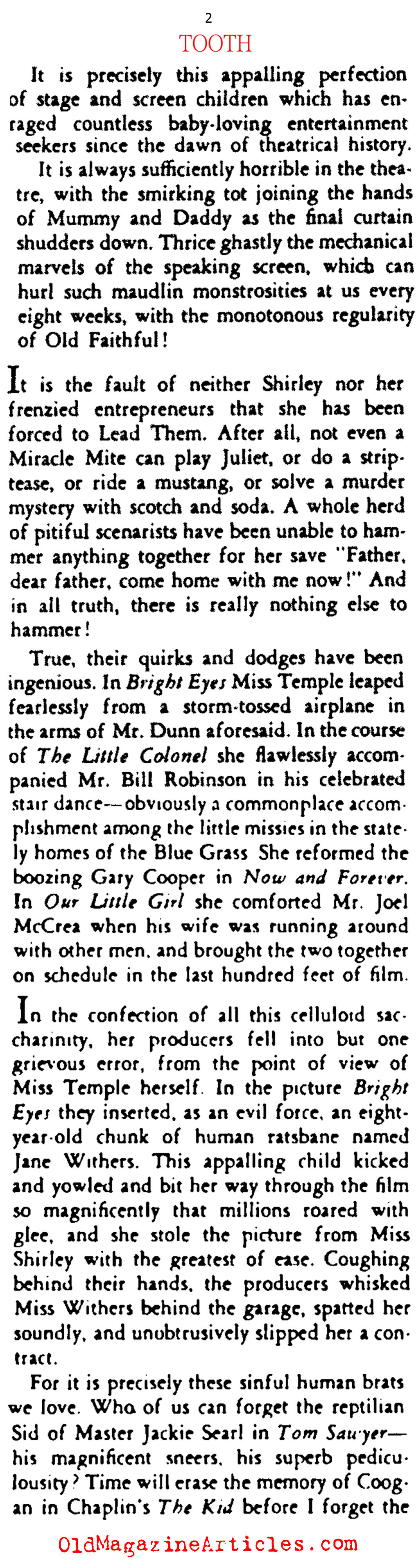 Shirley Temple Sheds a  Baby Tooth! (Stage Magazine, 1935)