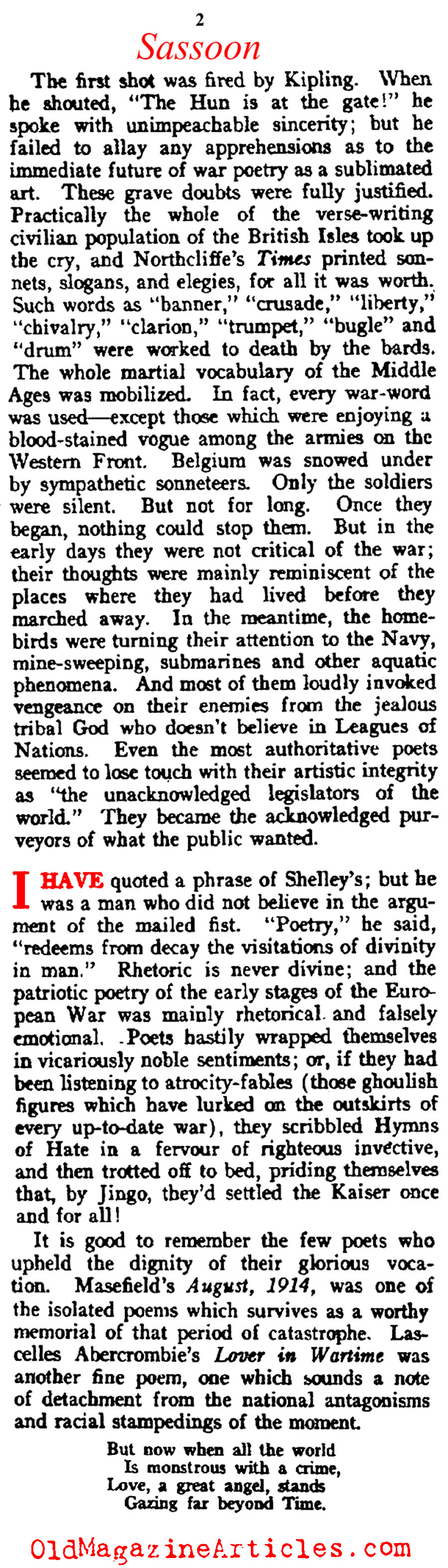 Siegfried Sassoon on the Soldier Poets  (Vanity Fair, 1920)