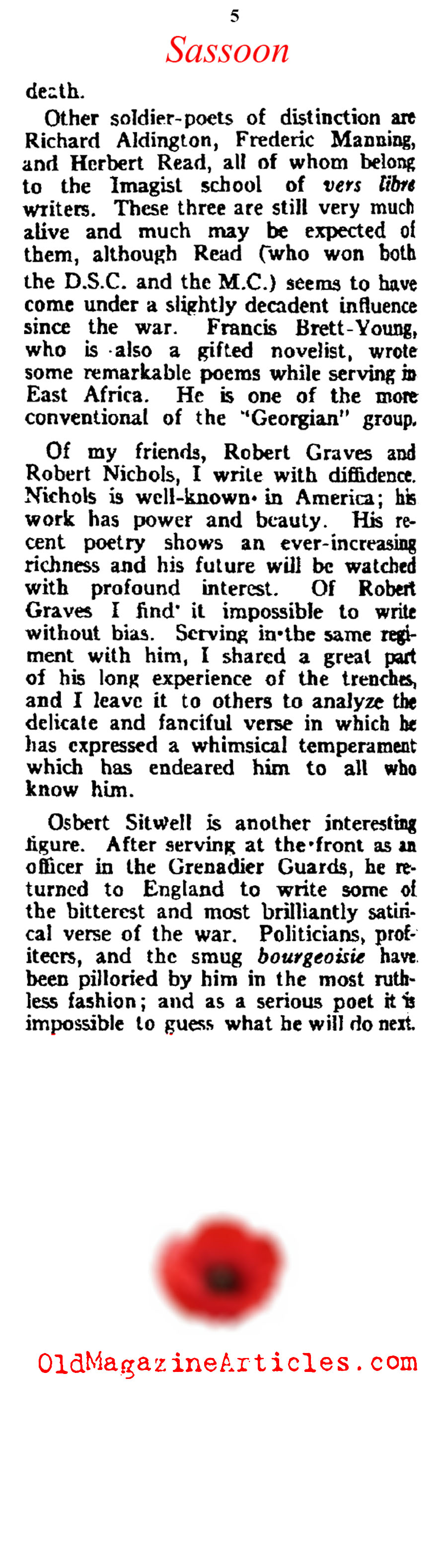 ''Some Aspects of War Poetry by Siegfried Sassoon (Vanity Fair Magazine, 1920)