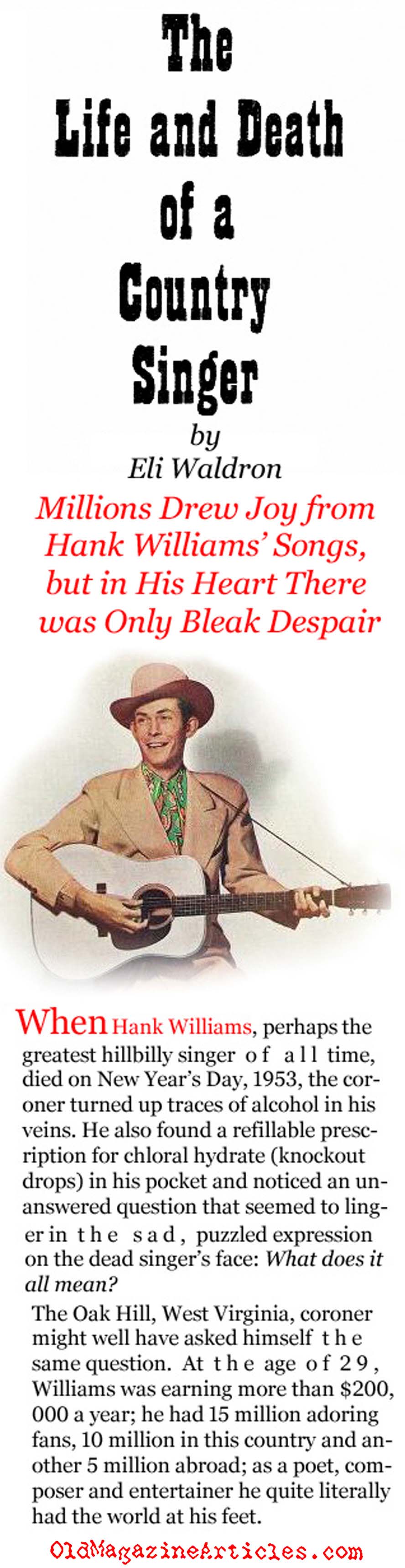 The Life and Death of Hank Williams (Coronet Magazine, 1956)