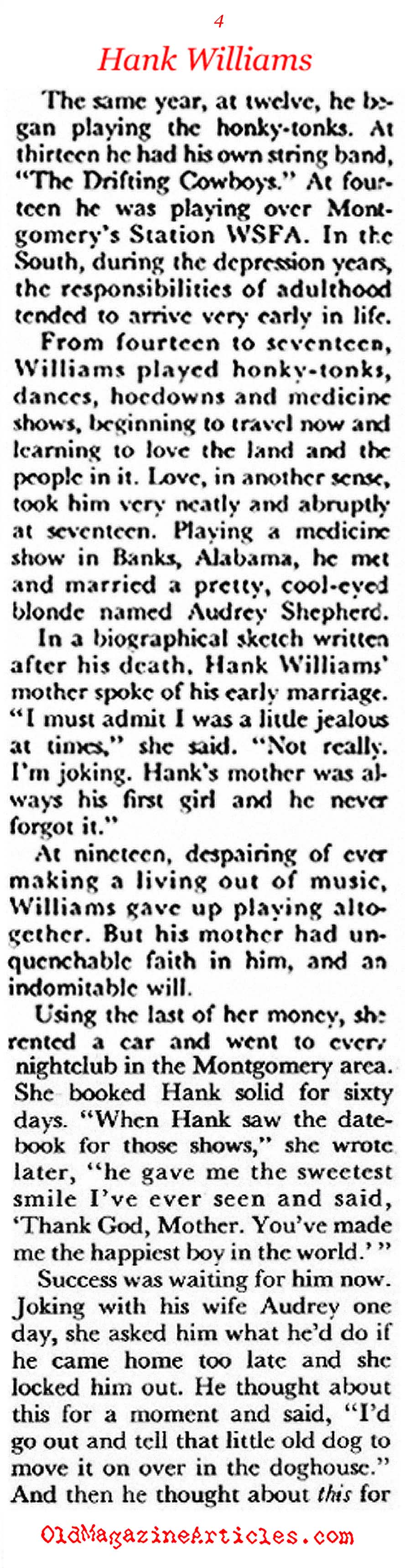 The Life and Death of Hank Williams (Coronet Magazine, 1956)