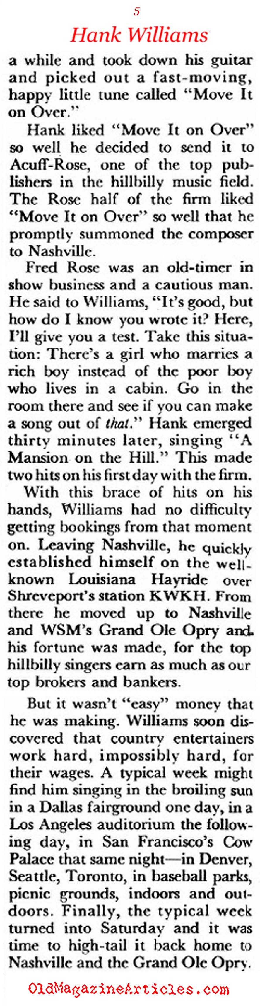 The Life and Death of Hank Williams (Coronet Magazine, 1956)