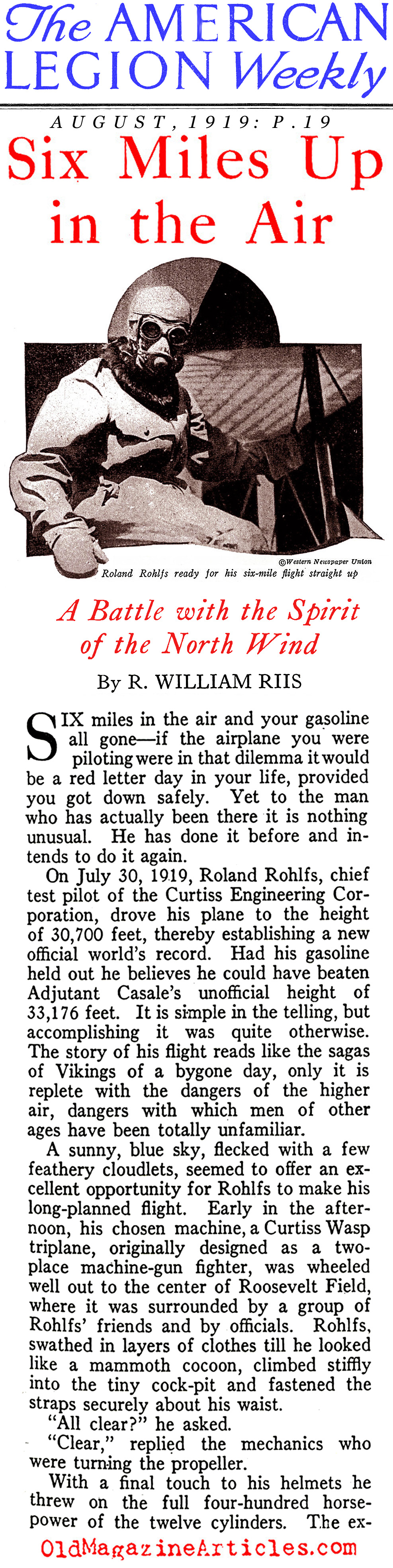 One of the First to Soar to 30,000 Feet (The American Legion Weekly, 1919)