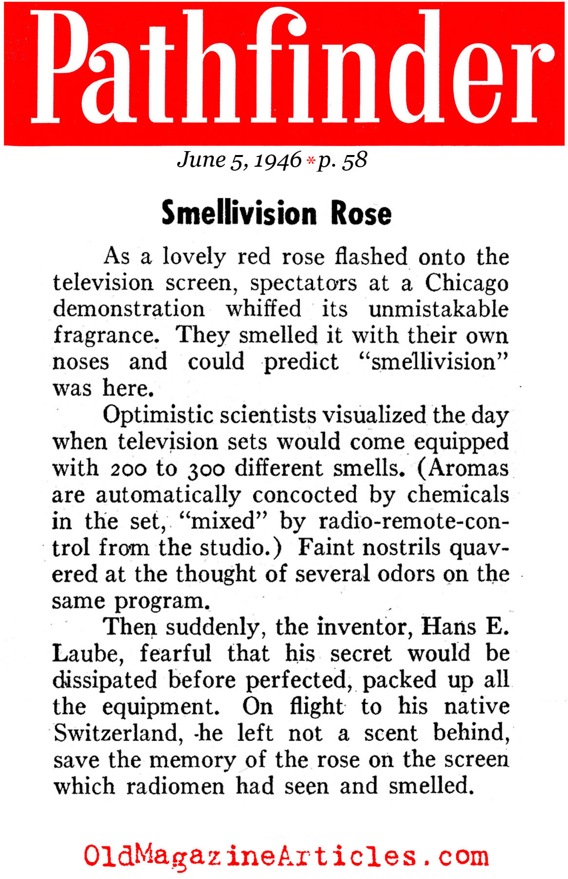 Smellivision Arrives (Pathfinder Magazine, 1946)