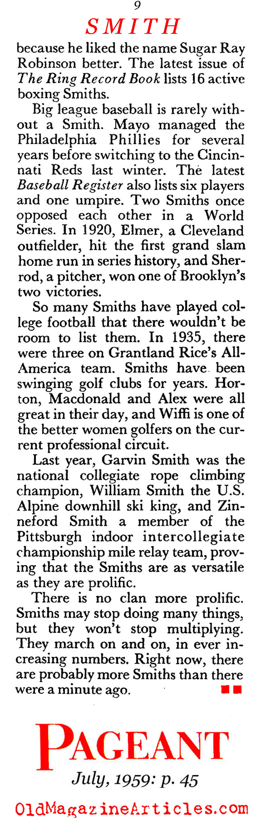 The Smiths in America (Pageant Magazine, 1959)