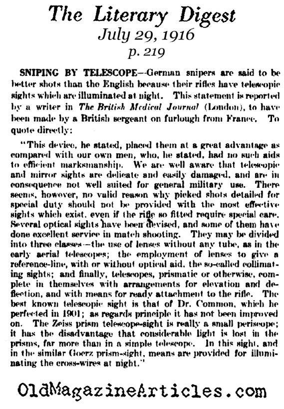 Sniper Scopes Compared (Literary Digest, 1916)