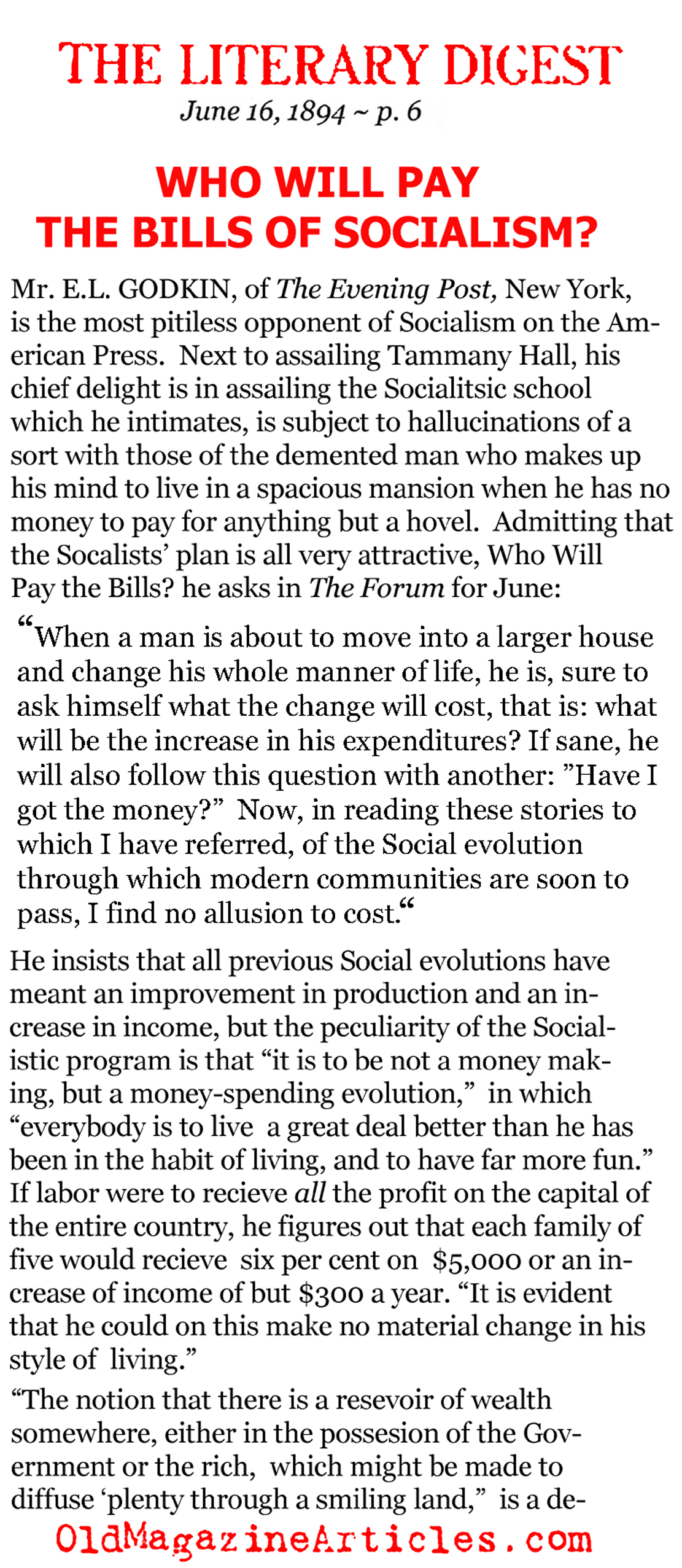 Who Pays the Bills Racked-Up in a Socialist State? (Literary Digest, 1894)