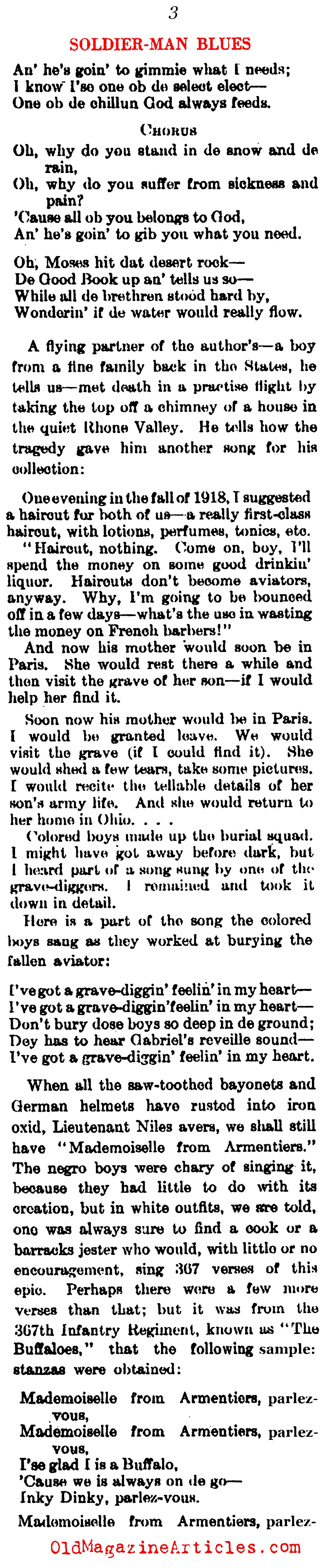 ''Soldier Man Blues from Somewhere in France'' (Literary Digest, 1927)