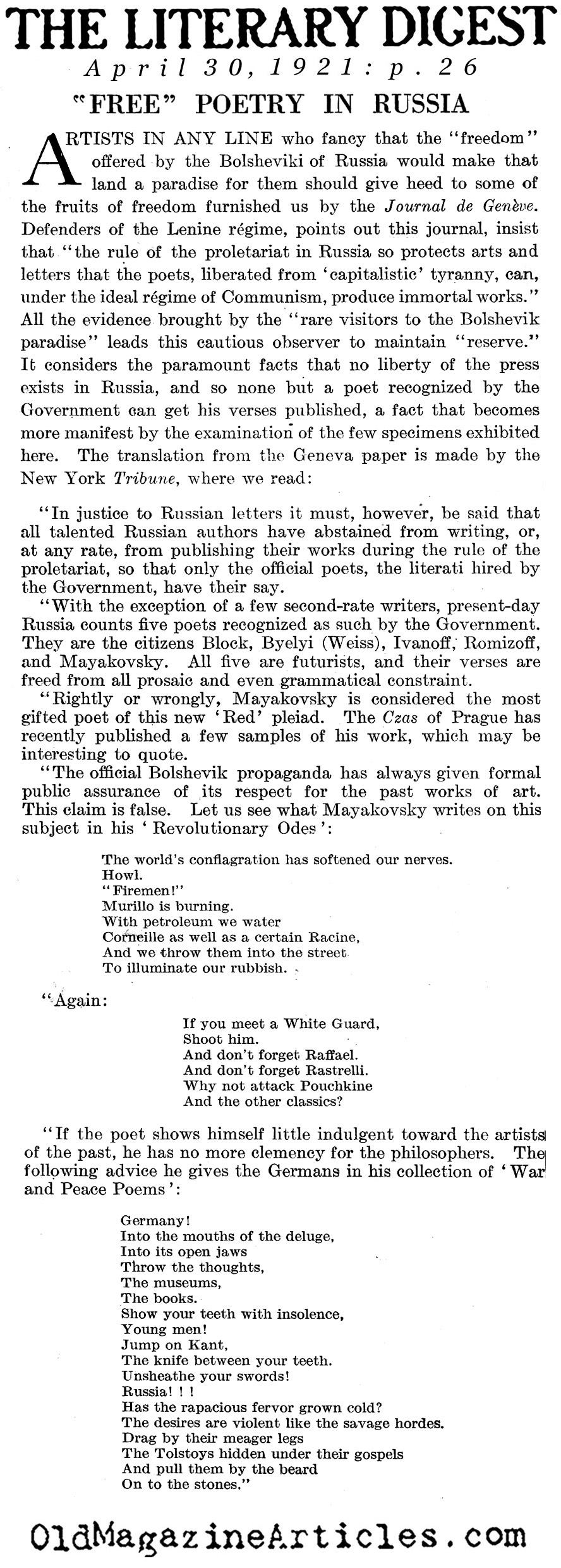Soviet-Approved Poetry (Literary Digest, 1921)