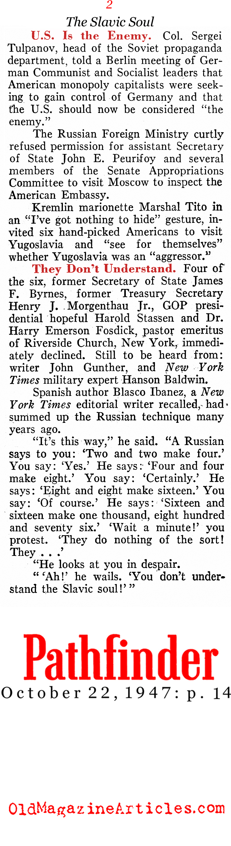The Soviet Reaction to the Marshall Plan (Pathfinder Magazine, 1947)