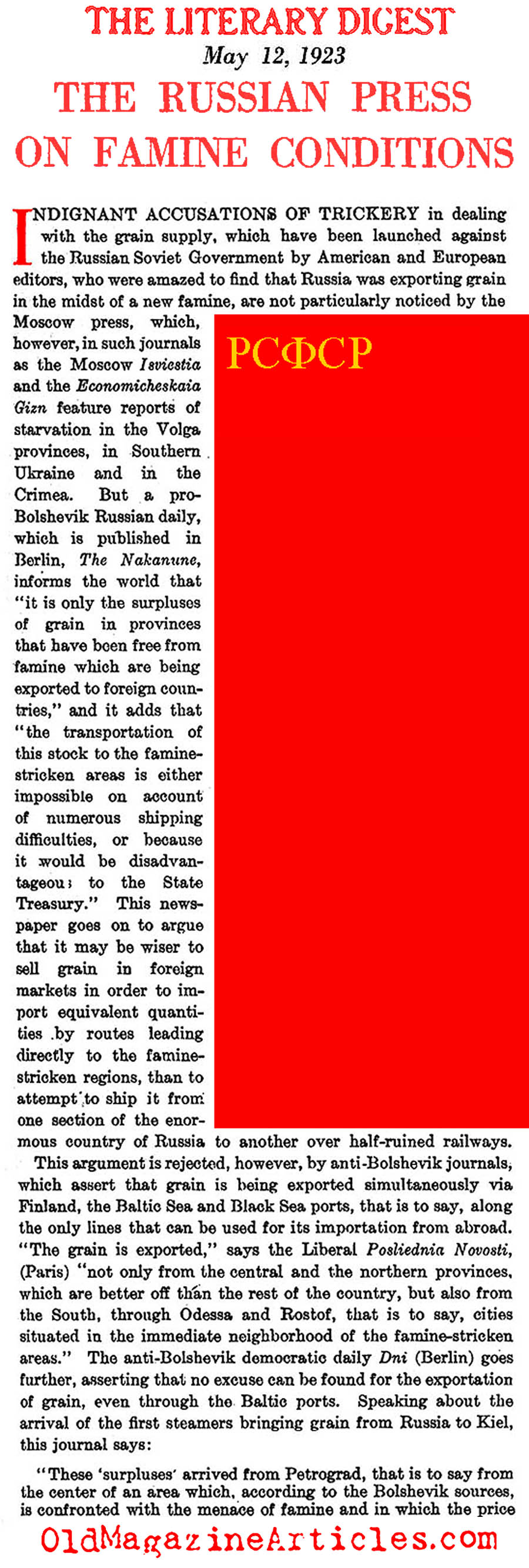 The Soviet Press on Famine Conditions (Literary Digest, 1923)