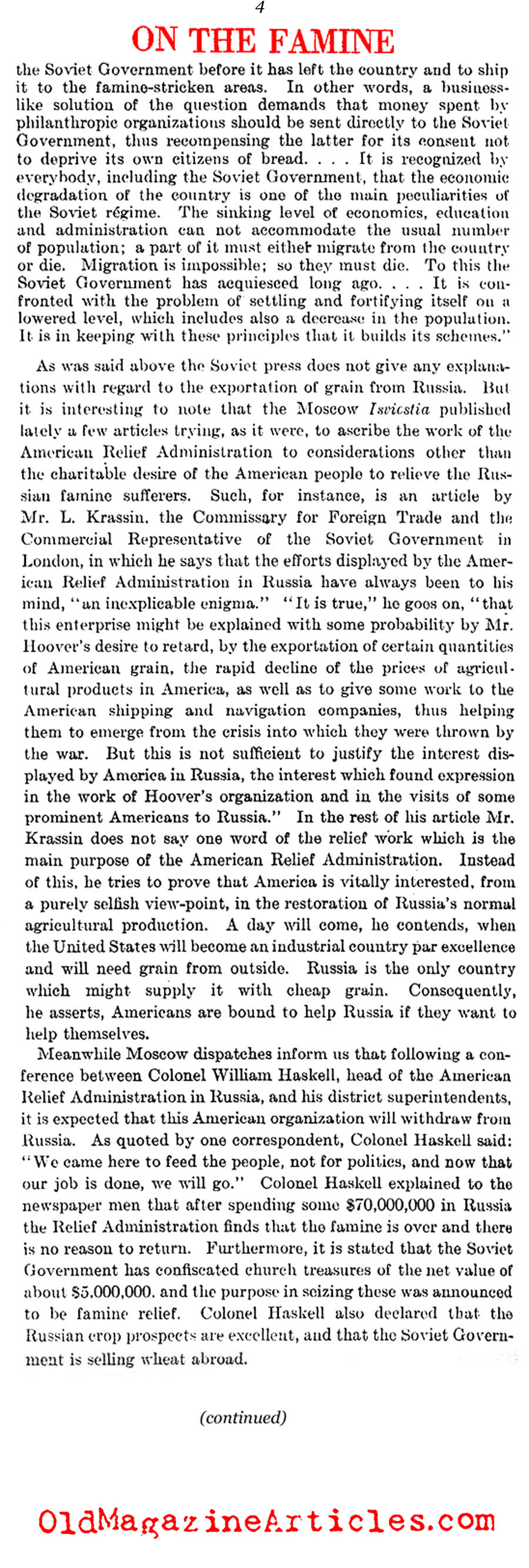 The Soviet Press on Famine Conditions (Literary Digest, 1923)