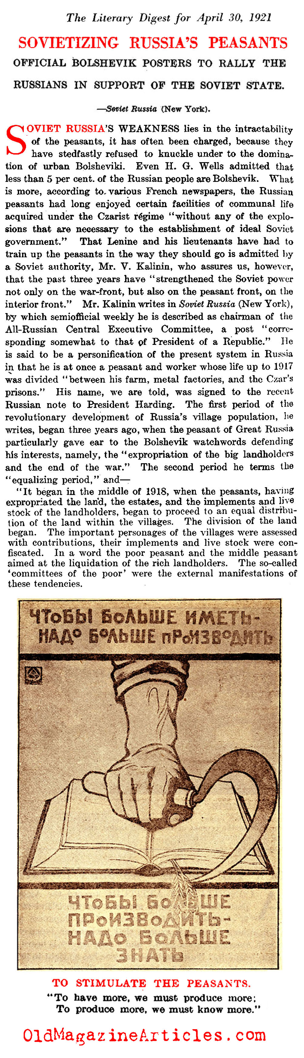 Posters Will ''Sovietize'' the People (Literary Digest, 1921)