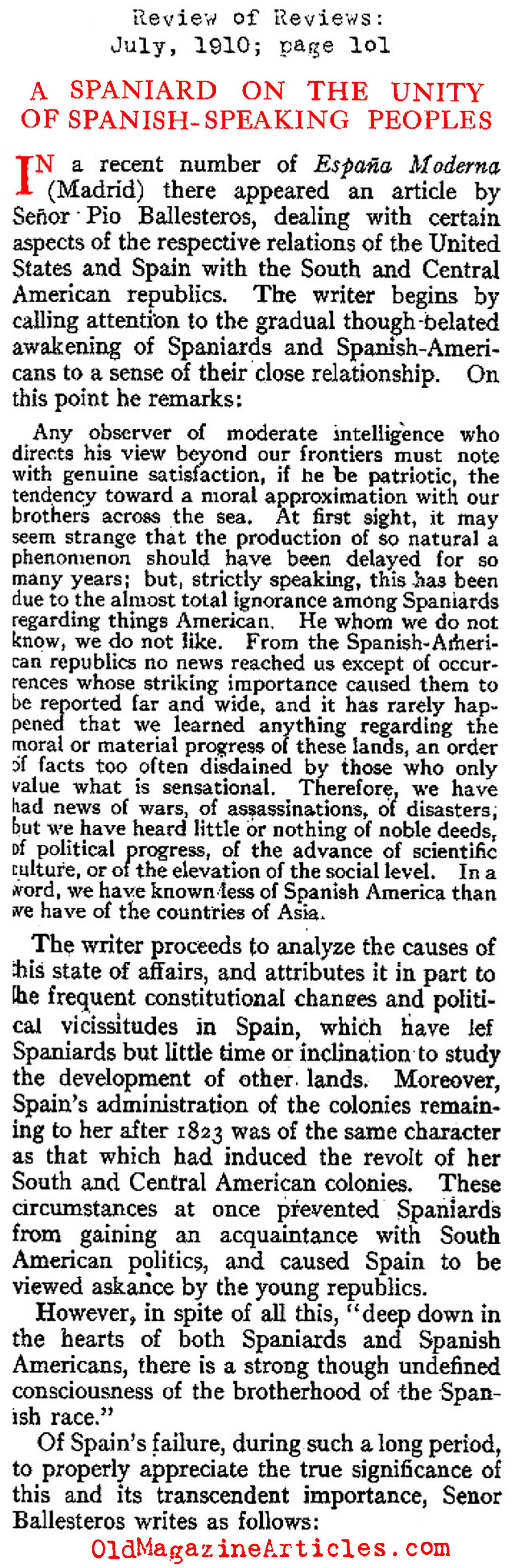 The United States and Spanish Speaking Unity (Review of Reviews, 1910) 