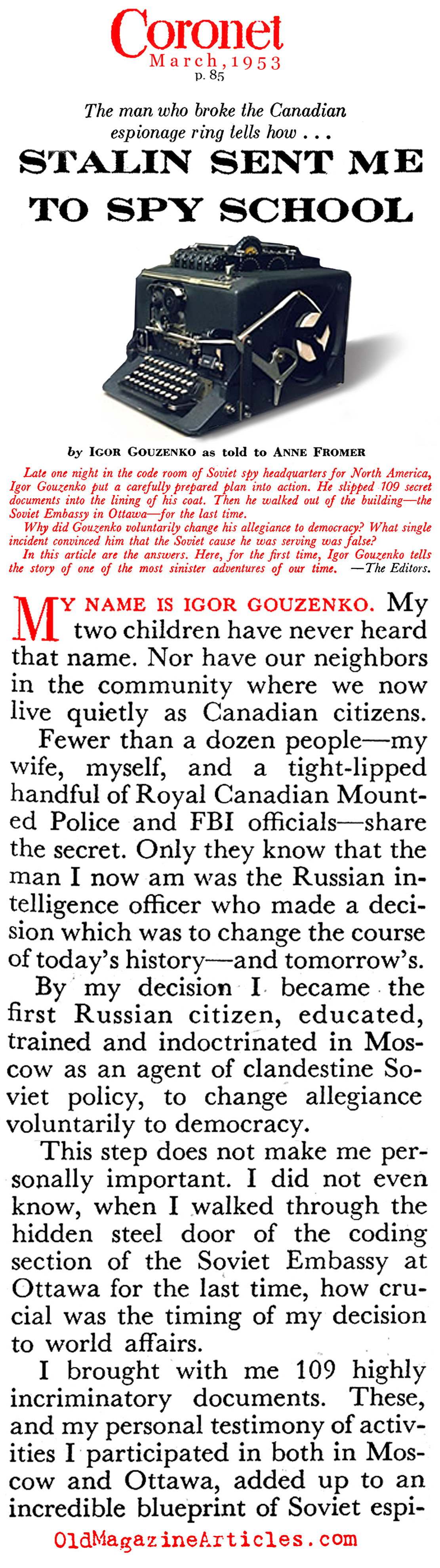 The Cold War Began with Igor Gouzenko (Coronet Magazine, 1953)