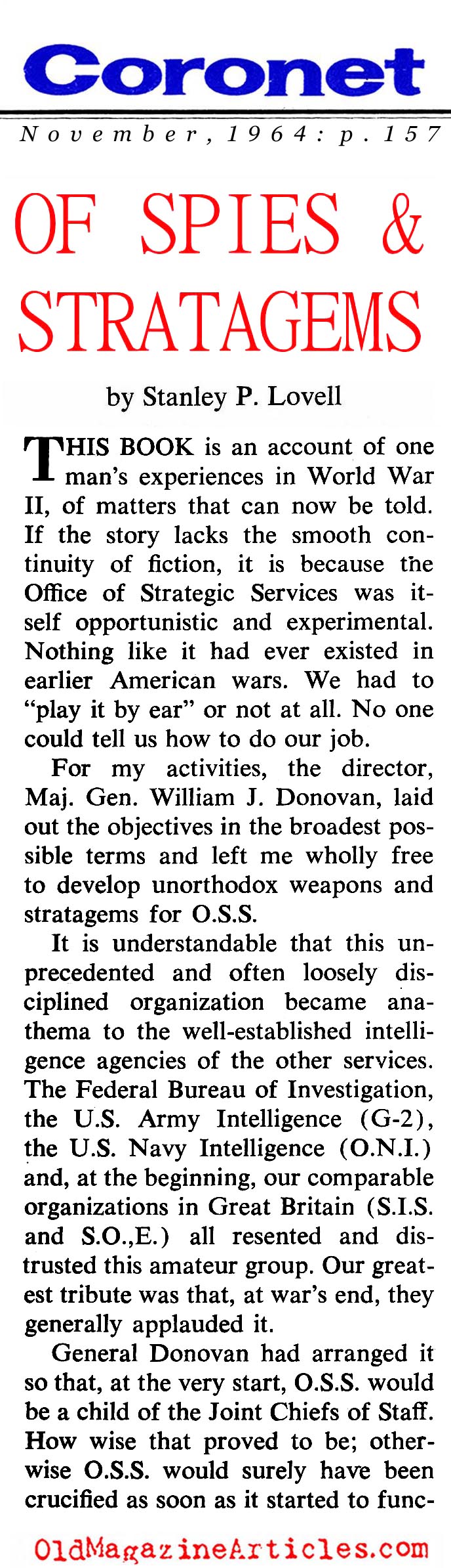 The O.S.S. Continued (Coronet Magazine, 1964)