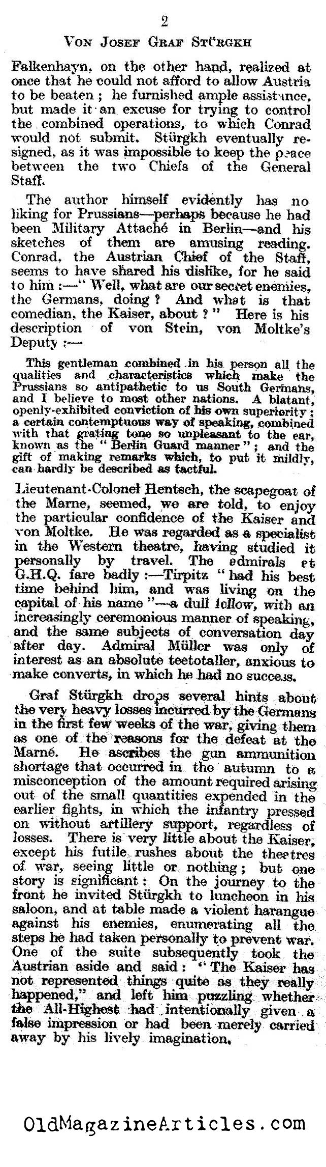 An Austrian at the German Supreme Headquarters (Times Literary Supplement, 1921)