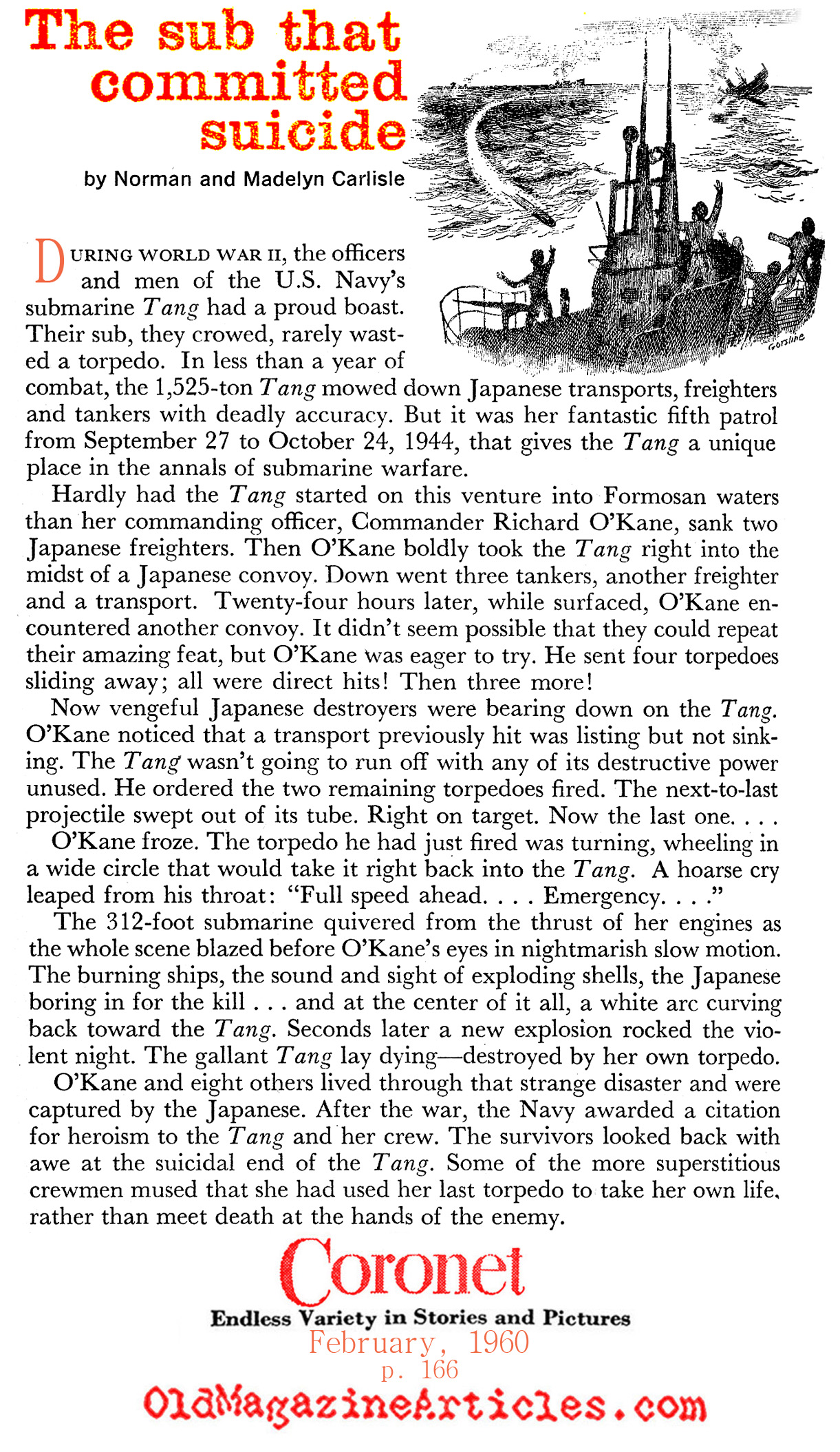 The Bizarre End of the USS TANG  (Coronet Magazine, 1960)