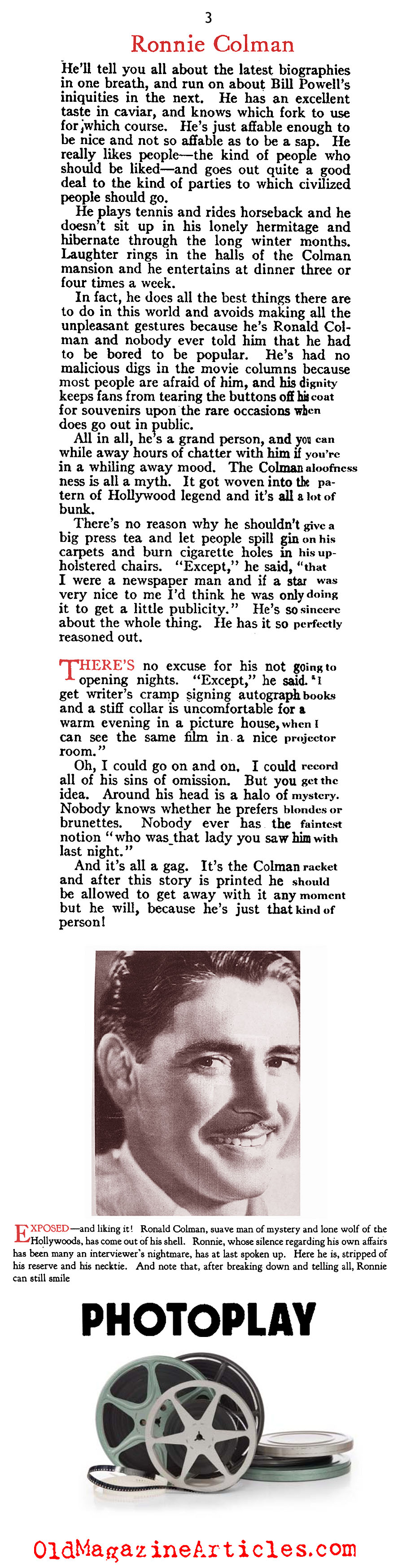 Actor Ronald Colman (Photoplay Magazine, 1930)