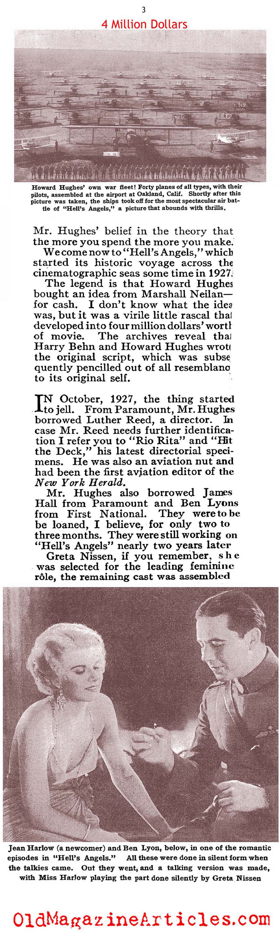 Howard Hughs and HELL'S ANGELS (Photoplay Magazine, 1930)