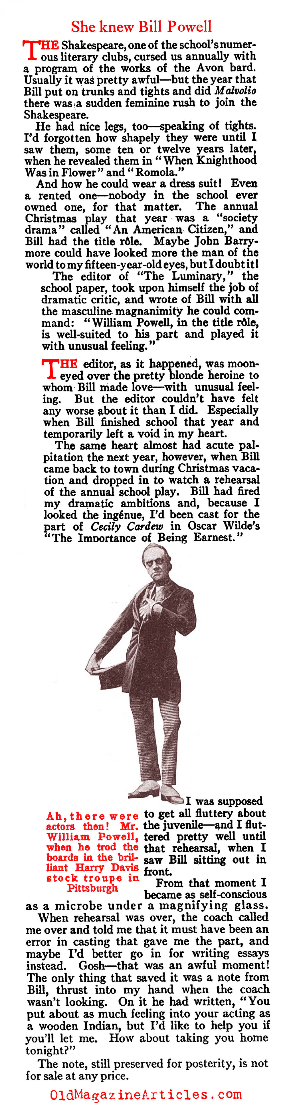 ''I Remember William Powell'' (Photoplay Magazine, 1930)