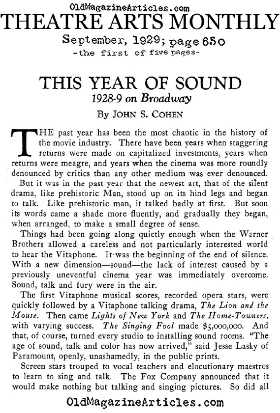 The Year of Sound (Theatre Arts Magazine, 1929)