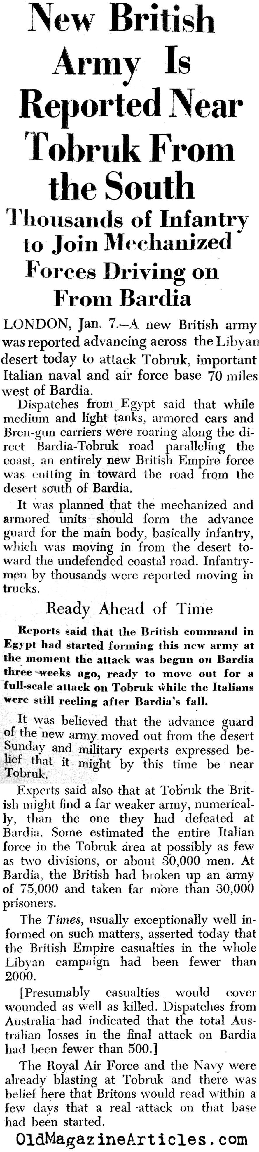 The British Move On Tobruk (PM Tabloid, 1941)