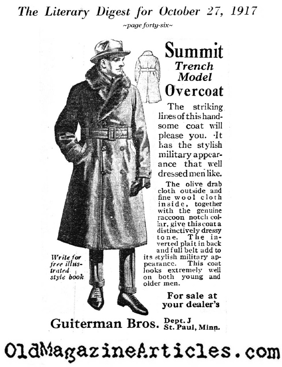One of the First Trench Coats for U.S. Civilians (Magazine Ad, 1917)