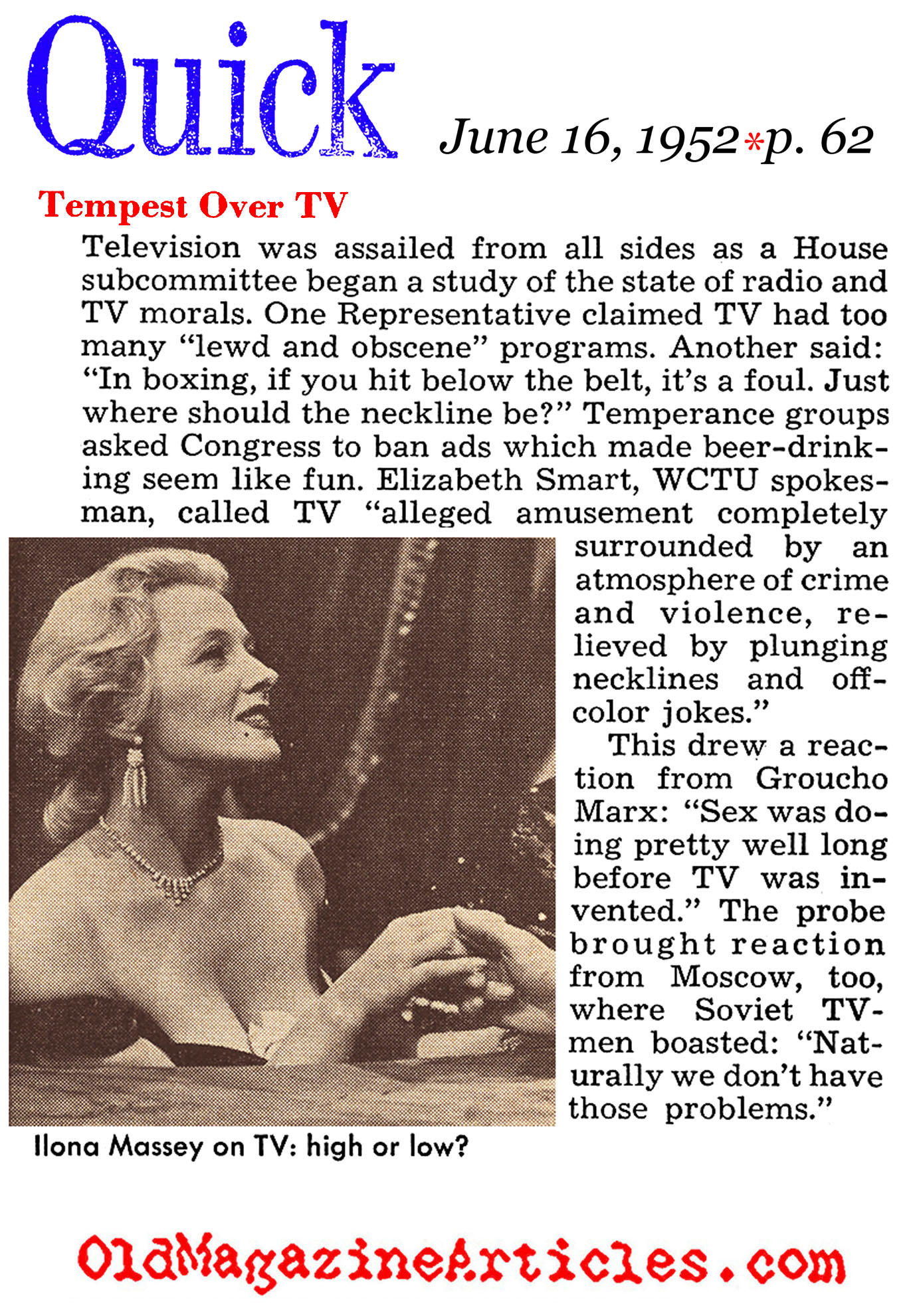 Congress Examines the Morals Portryed on T.V. (Quick Magazine, 1952)