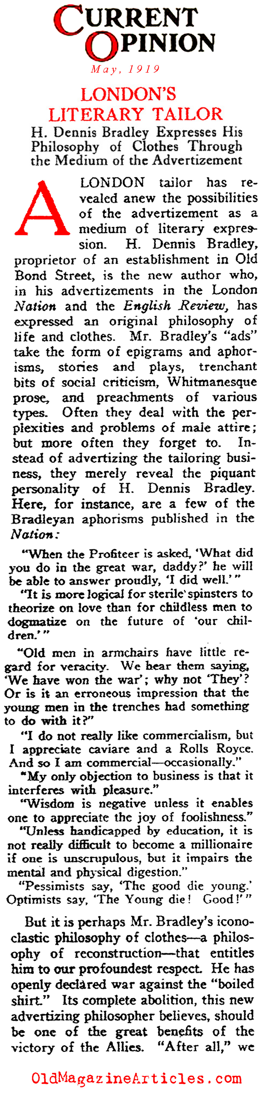 The Need for Color in Men's Fashion  (Current Opinion, 1919)