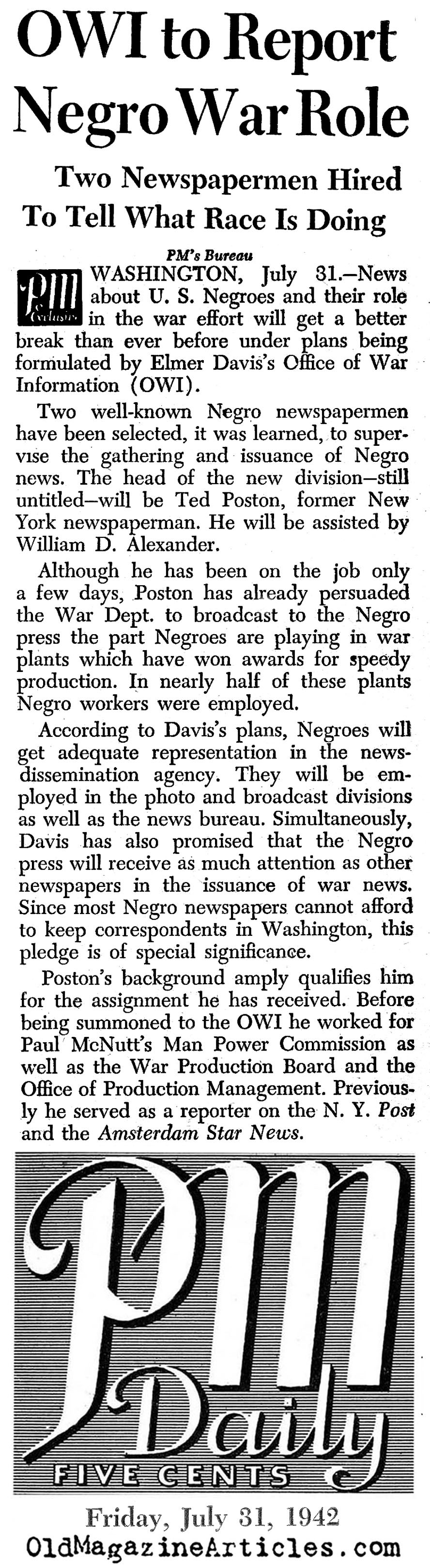Bringing the African-Americans On-board (PM Tabloid, 1942)