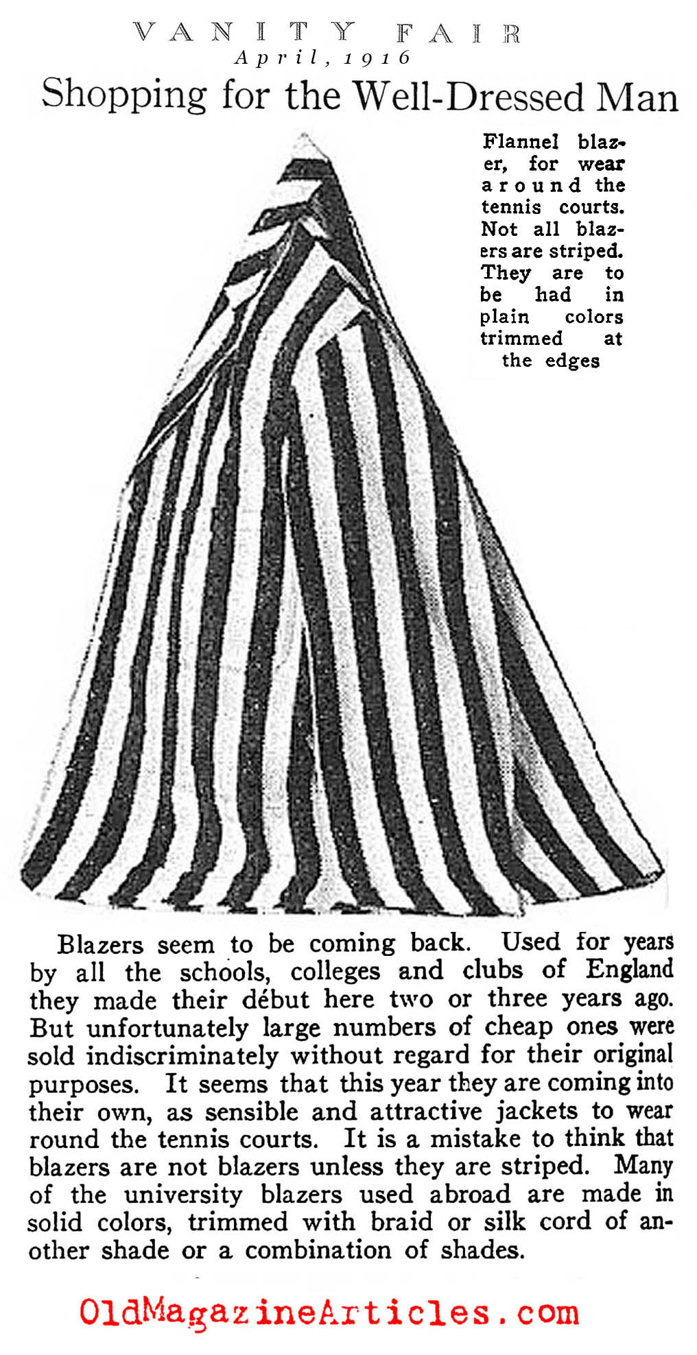 The Tennis Blazer (Vanity Fair Magazine, 1916)