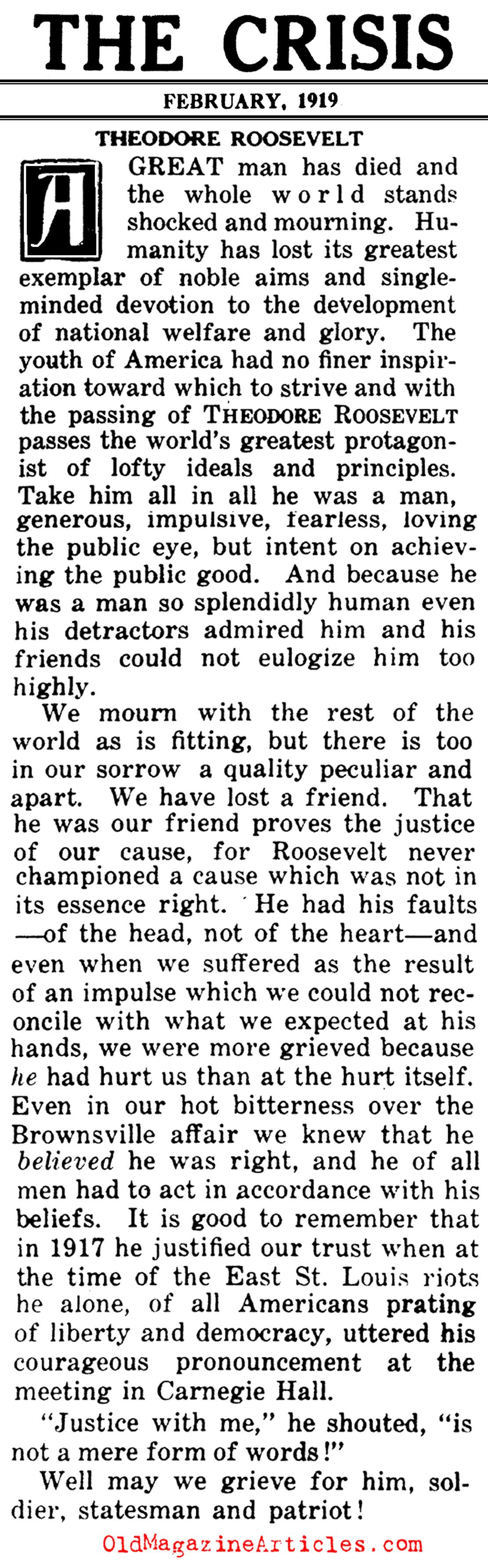 Teddy Roosevelt, R.I.P.  (The Crises, 1919)