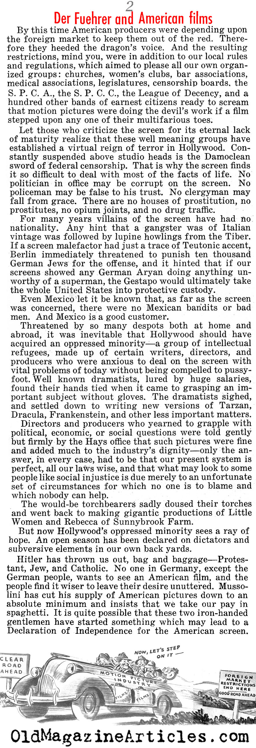 When Hollywood Wished Not to Offend Hitler (Liberty Magazine, 1939)