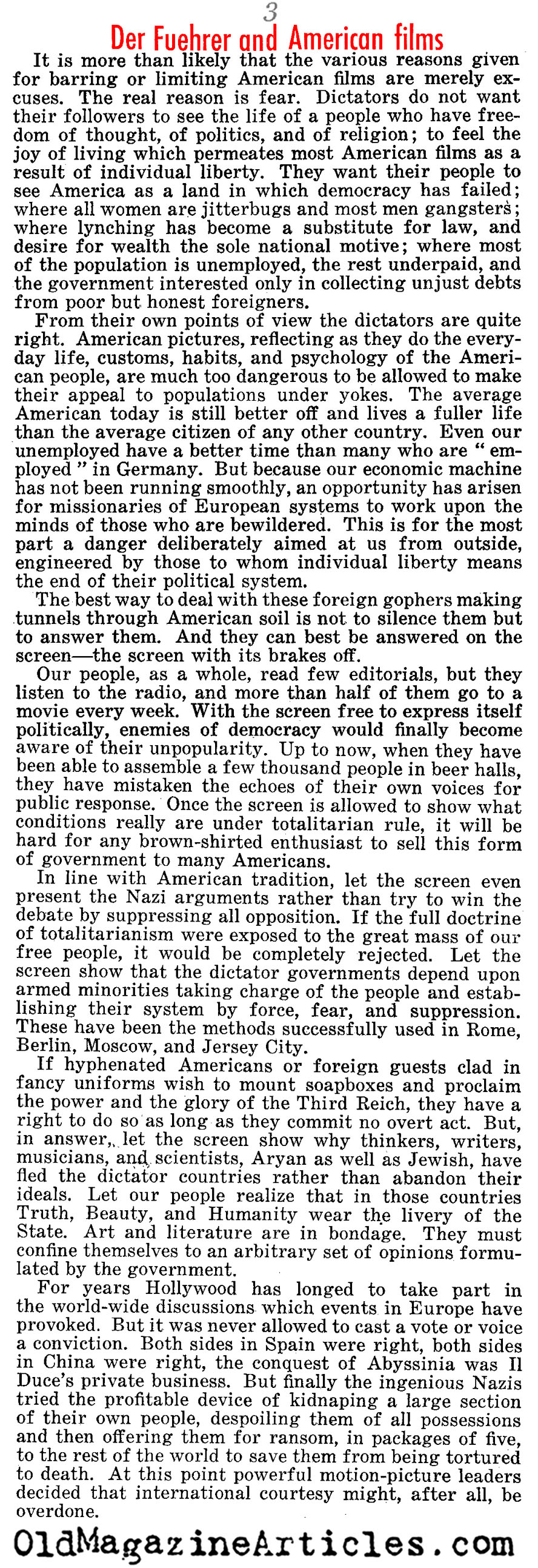 When Hollywood Wished Not to Offend Hitler (Liberty Magazine, 1939)