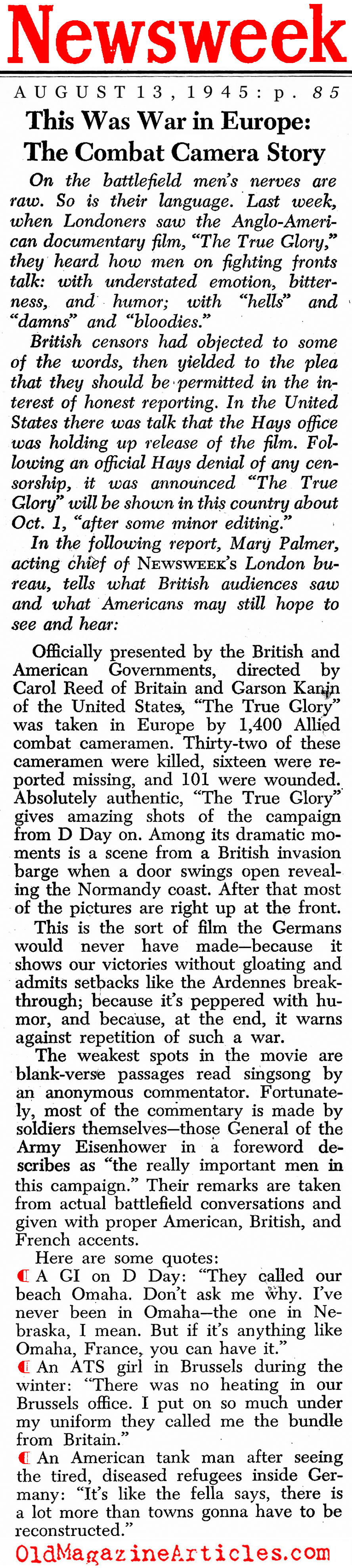 Filming the War (Newsweek Magazine, 1945)