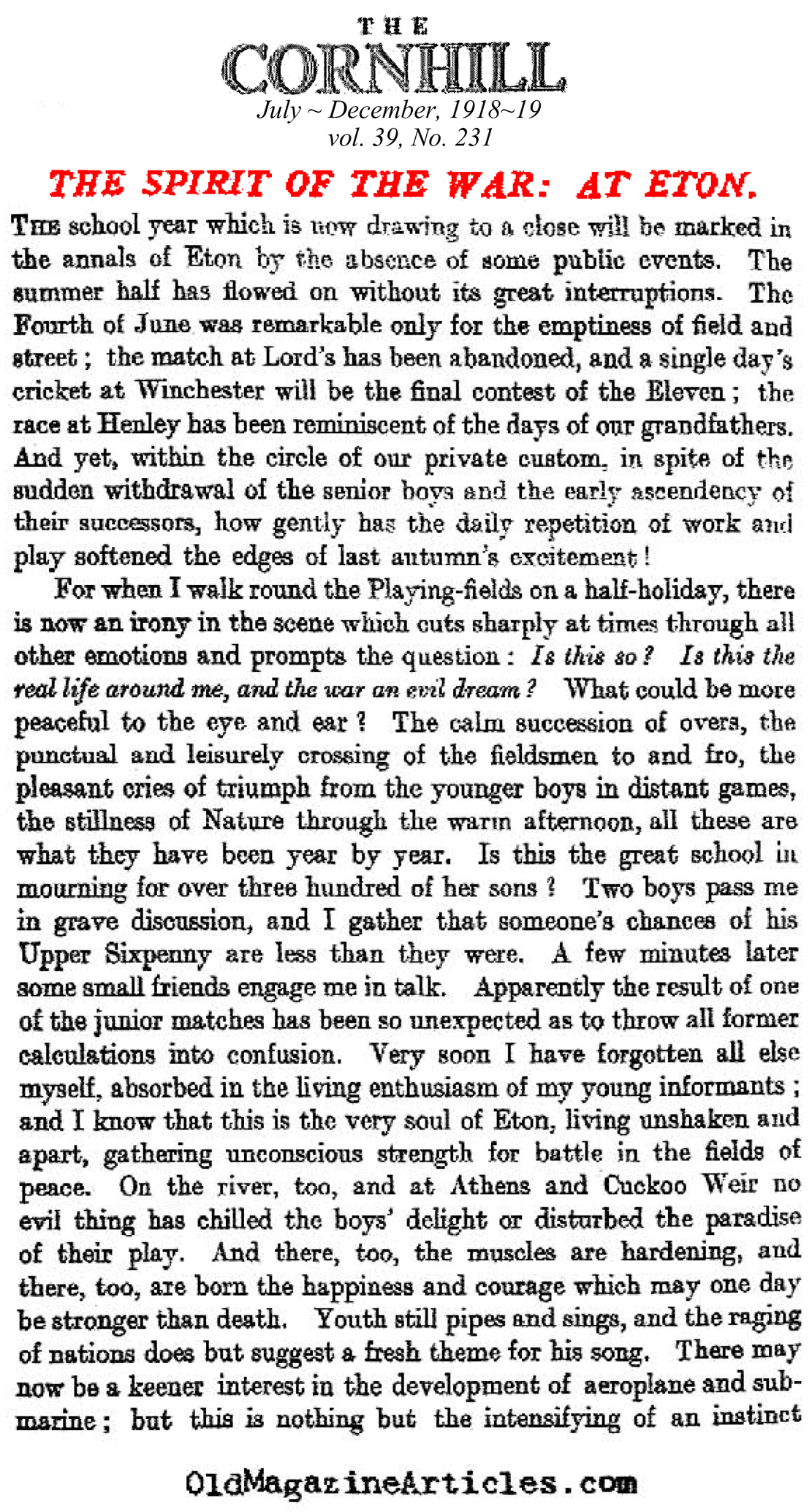 The Spirit of the War at Eton (Cornhill Magazine, 1918)