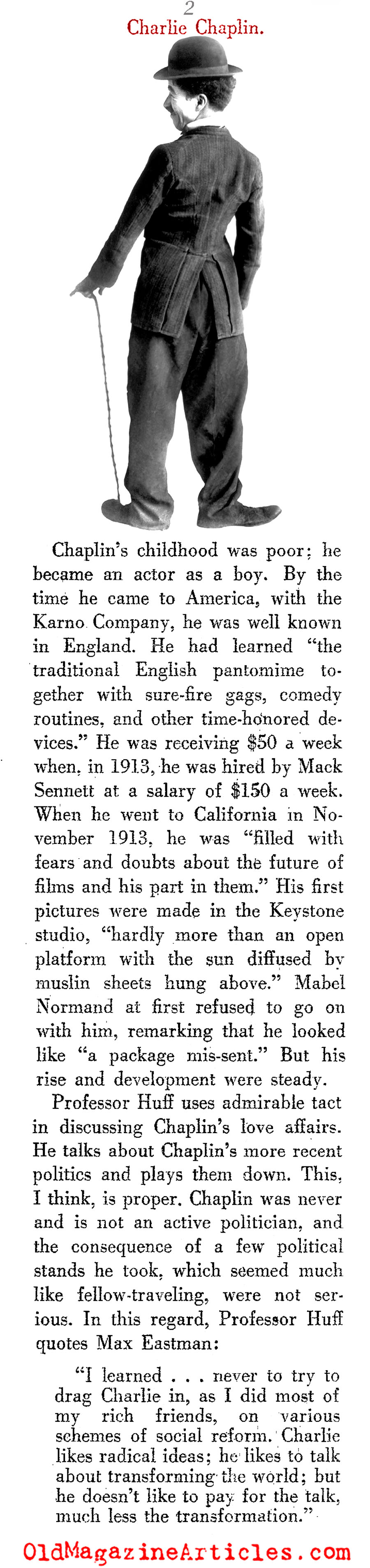 Charlie Chaplin Bio (New Leader Magazine, 1951)