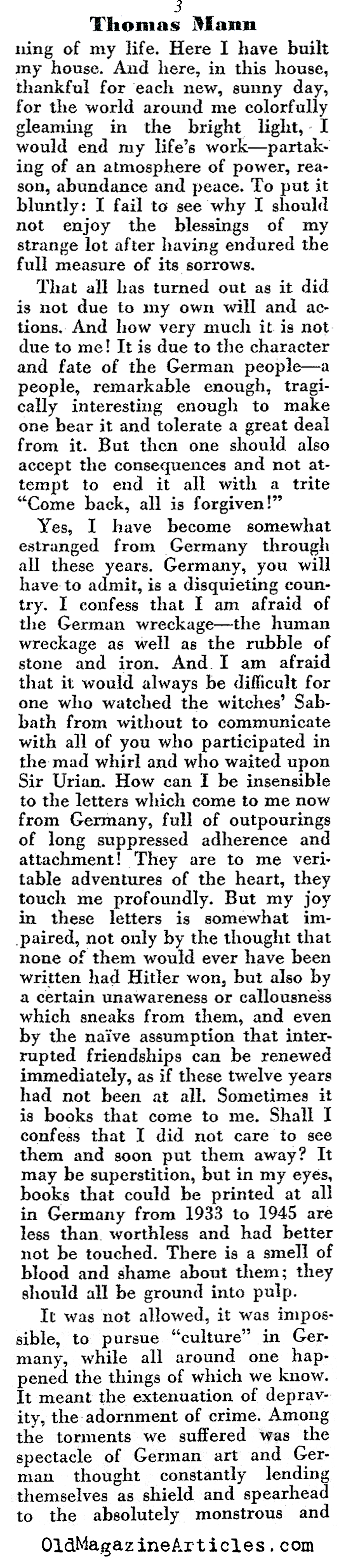 ''A Letter to Germany'' by Thomas Mann (Prevent W.W. III Magazine, 1945)