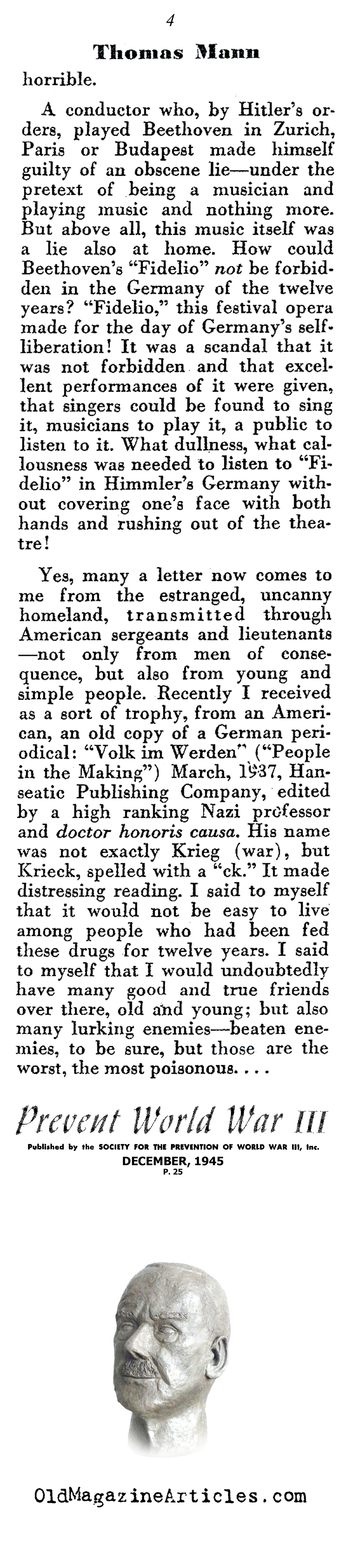 ''A Letter to Germany'' by Thomas Mann (Prevent W.W. III Magazine, 1945)