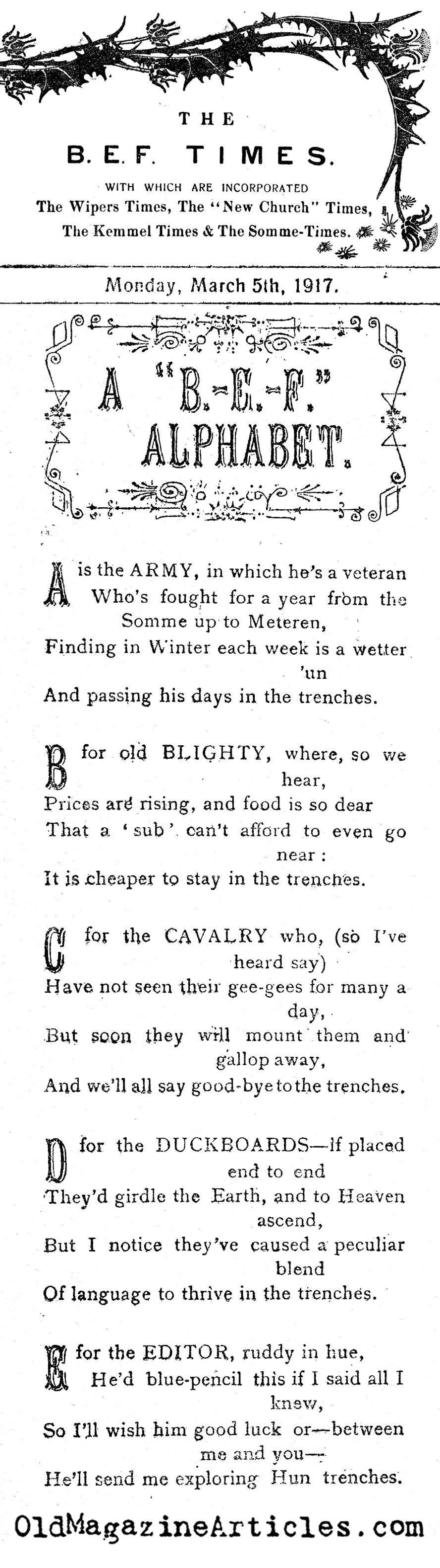 Tommy's Alphabet (The B.E.F. Times, 1917)
