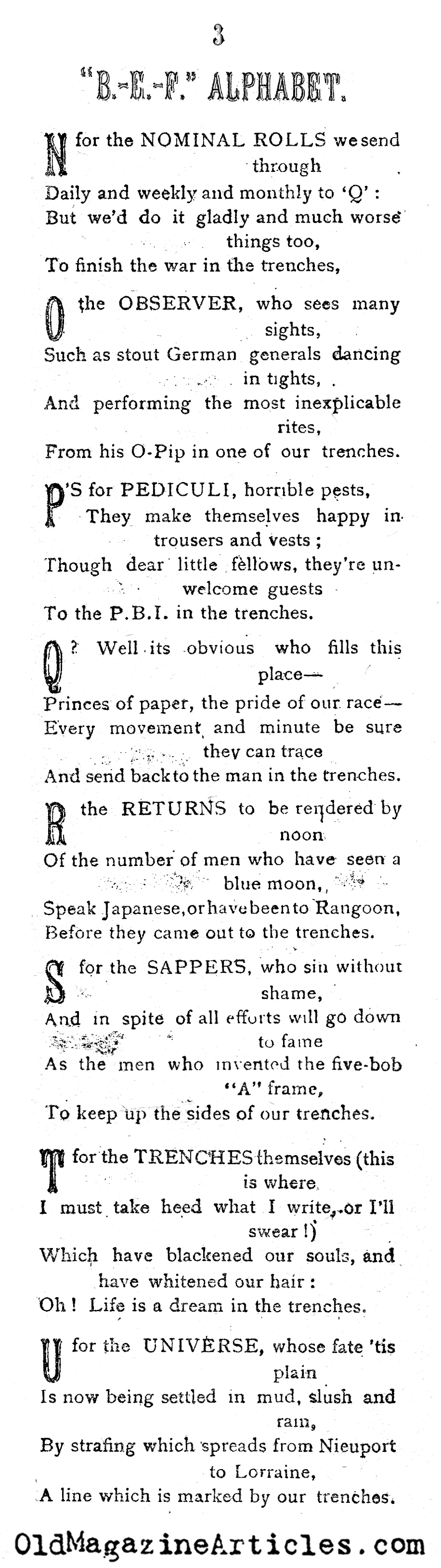 Tommy's Alphabet (The B.E.F. Times, 1917)