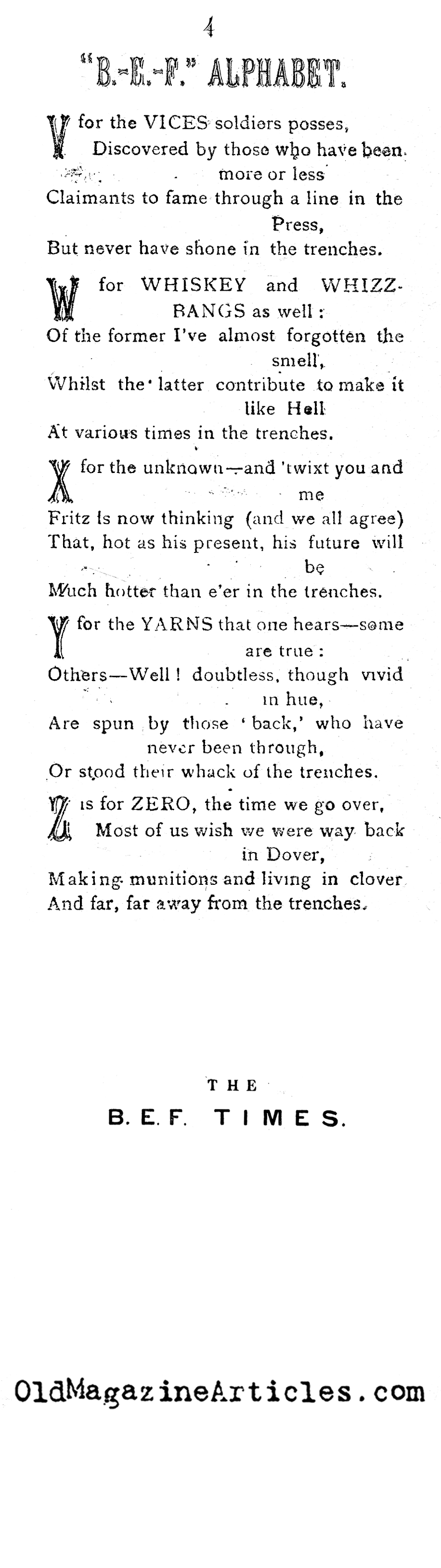 Tommy's Alphabet (The B.E.F. Times, 1917)