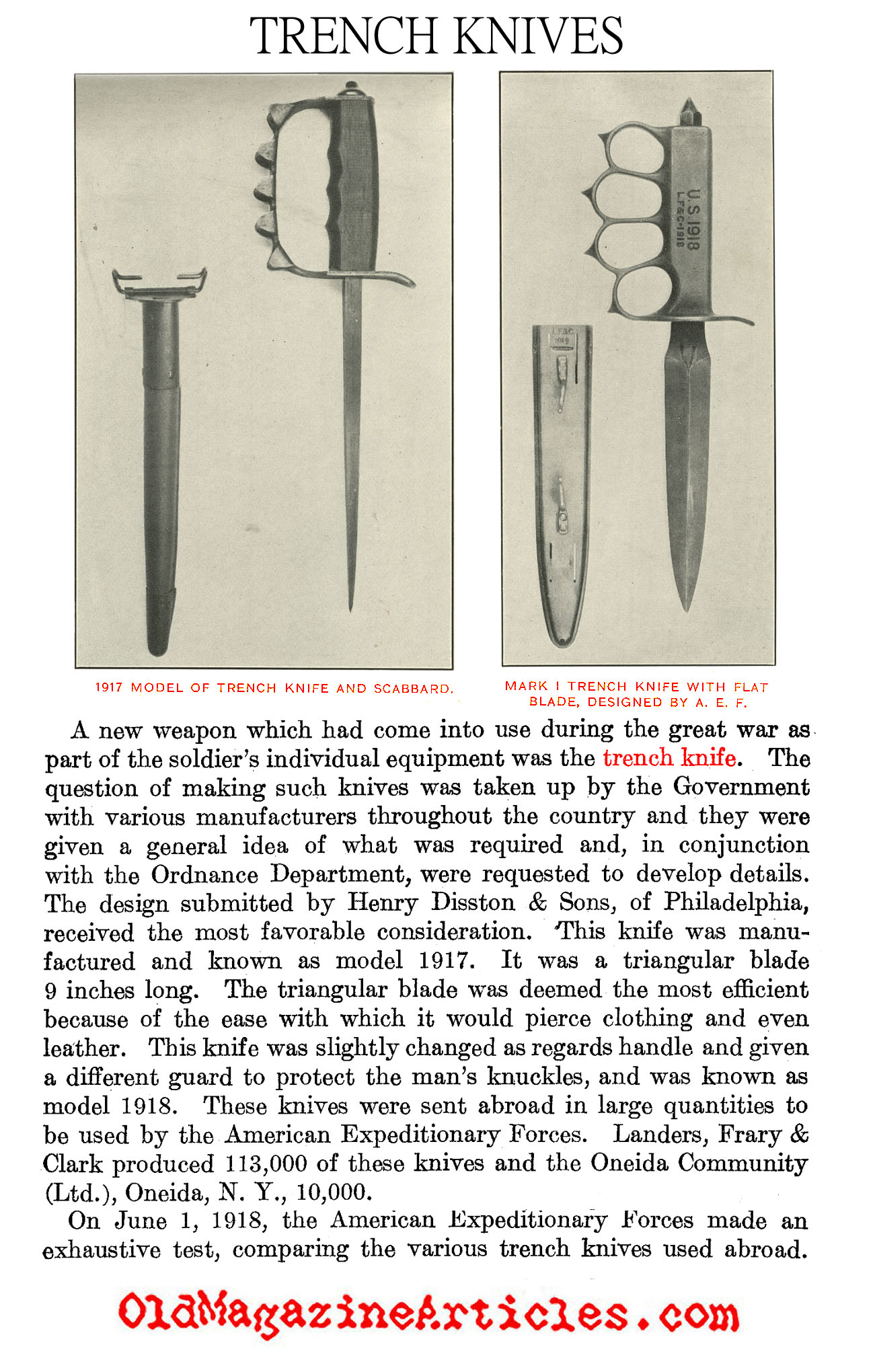 The U.S. Army Trench Knives (America's Munitions, 1919)