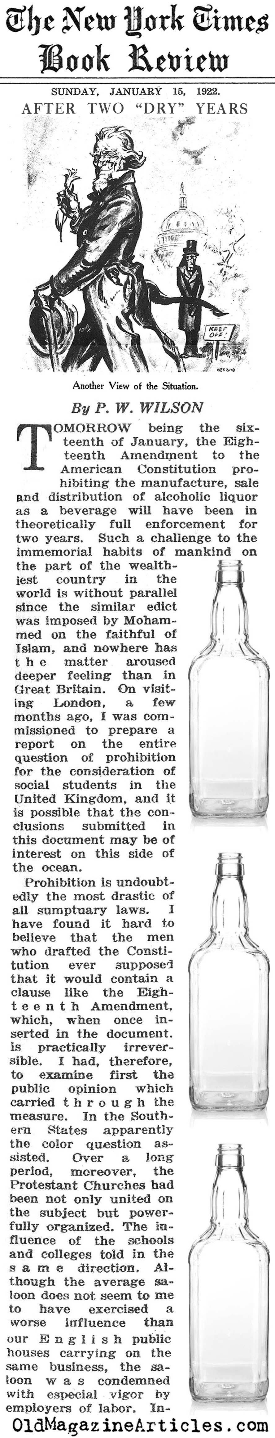 The First two Years of Prohibition (N.Y. Times Book Review, 1922)