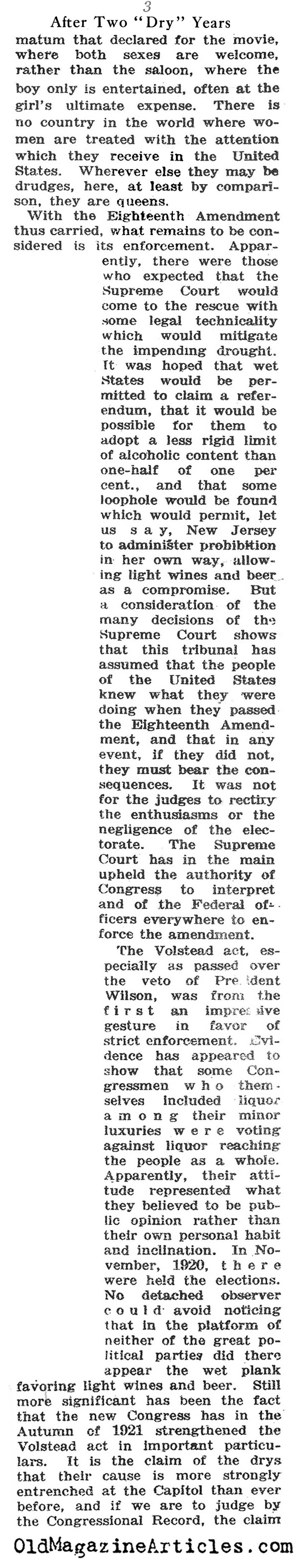 The First two Years of Prohibition (N.Y. Times Book Review, 1922)