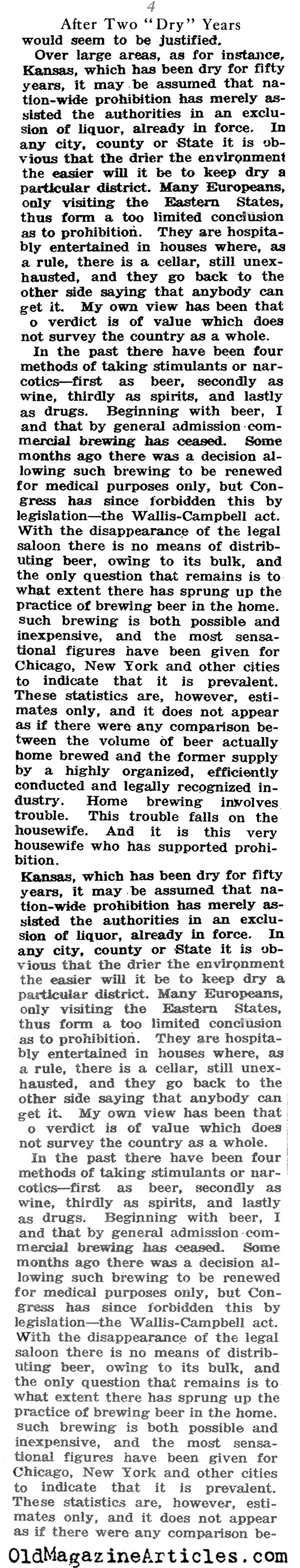 The First two Years of Prohibition (N.Y. Times Book Review, 1922)