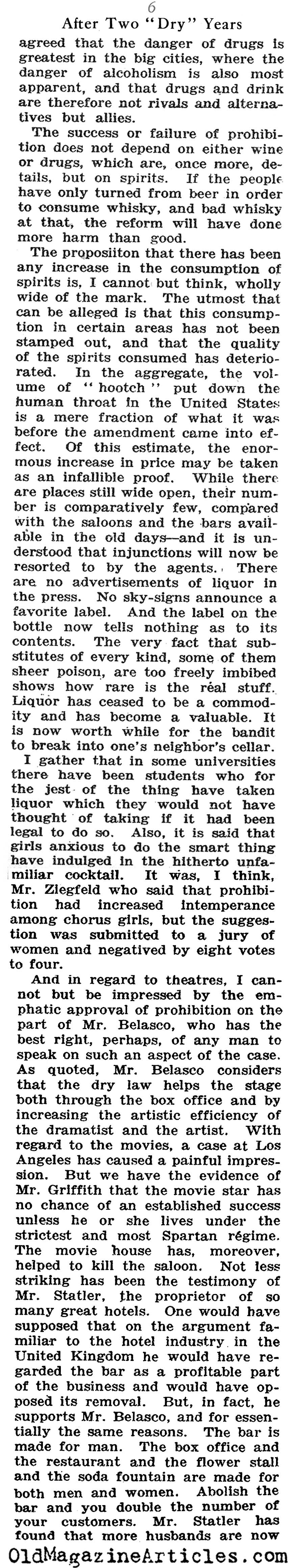 The First two Years of Prohibition (N.Y. Times Book Review, 1922)